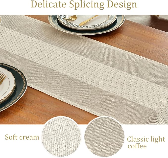 Wracra Linen Table Runner, Farmhouse Macrame Table Runners 108 Inches Long for Dining Table Decor, Wedding, Party and Dresser Decor (Light Coffee,108")