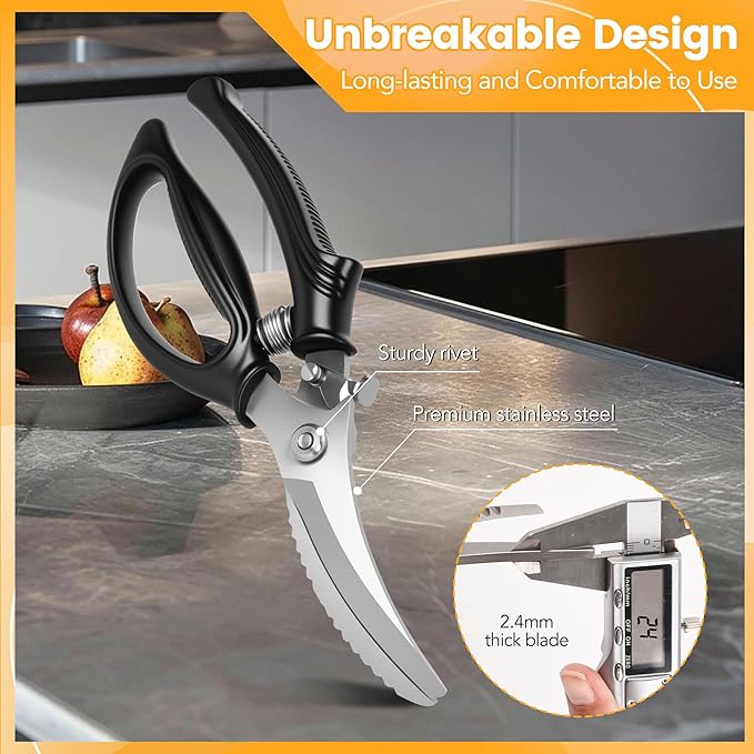 Gisde Heavy Duty Poultry Shears Kitchen Shears for Food Kitchen Scissors All Ppurpose Heavy Duty Scissors for Chicken, Meat, Bone, Poultry, Spring Loaded, Dishwasher Safe