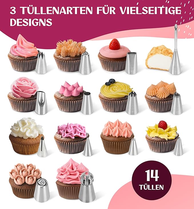 Cake Decorating Kit with Premium Piping Nozzles & Piping Bag, Rotating Cake Plate, Cake Cutter and Versatile Baking Accessories