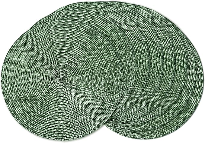 AHHFSMEI Round Placemats Set of 8 Heat Resistant Washable Non-Slip Woven Braided Table Mats for Dining Table Kitchen & Home Decor (Olive Green,8)