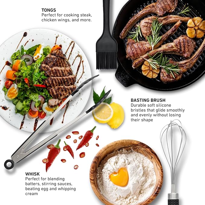 Silicone Kitchen Utensils Set 33 PCS Heat Resistant Food Grade Silicone Utensils Set for Cooking with Stainless Steel Handles BPA Free Kitchen Gadgets Tools Set with Holder Safe for Nonstick Cookware