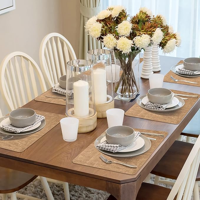 Maxpearl Faux Leather Placemats Set of 4 - Waterproof - Wipe Clean - Heat Resistant - Anti Slip Dining Table Place Mats, Suitable for Indoor & Outdoor Use, 17’’×12’’, Brown