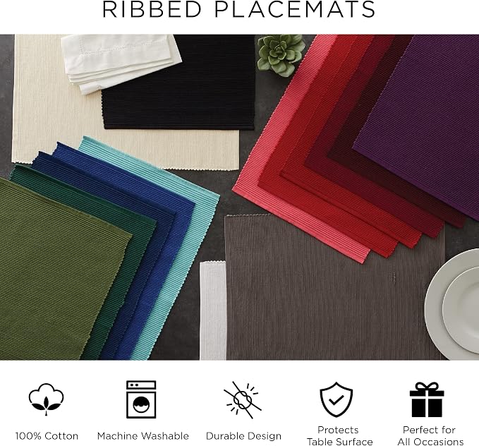 DII Ribbed, Placemat Set, Eggplant 6 Count, CAMZ33242