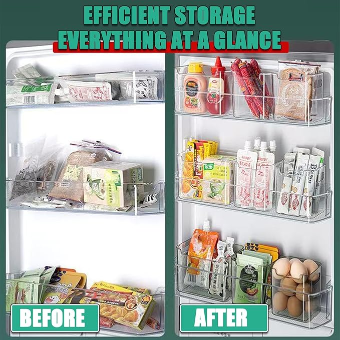 Stackable Crystal Clear Freezer Storage Bins - 2468 Pcs Organizer For Frozen Food, Meat & Veggies, Durable Plastic With Handles For Kitchen Cabinet, Space-saving Solution Green S+L