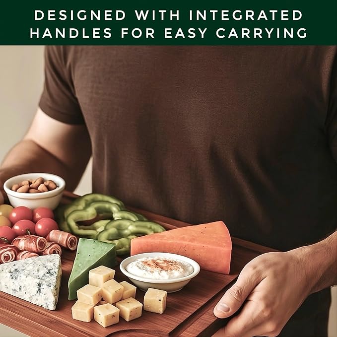 Bamboo Cutting Board Set – 3-Piece Wooden Kitchen Boards for Meal Prep & Serving – Durable Bamboo with Deep Juice Groove & Side Handles – Great for Meat, Vegetables & Charcuterie (Brown)