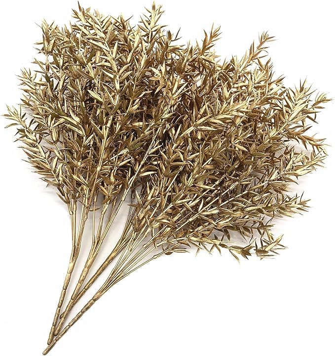 CATTREE Christmas Artificial Plants, Plastic Grass Faux Shrubs Fake Leaves Simulation Sharp Bushes Home Indoor Outdoor Garden Wedding Festival Decoration Hall Table Planter Filler – Gold 4 Pack