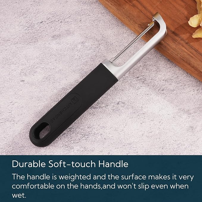 KITCHENDAO Swivel Vegetable Potato Peeler for Kitchen -Durable Japanese 420J2 Stainless Steel Sharp Dual Blade- Built-in Eye Remover, Ergonomic Soft-touch Handle - Dishwasher Safe-Black