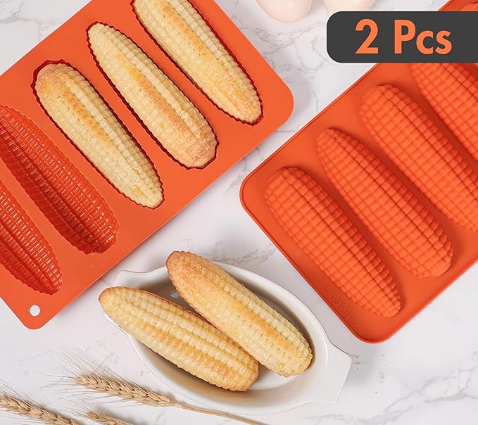 Webake Corn Stick Bread Pan Set of 2, Silicone Corn Cob Bread Molds for Baking Corn Dog Pan Cornbread Southern Corn Sticks