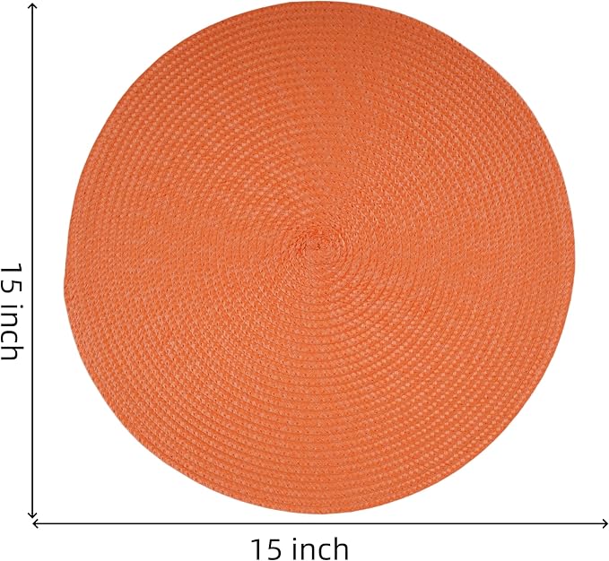 Round Braided Placemats Set of 4 Washable Easy to Clean Place Mats for Dining Tables Woven Non-Slip Heat Resistant Table Mats 15 Inch (Orange)