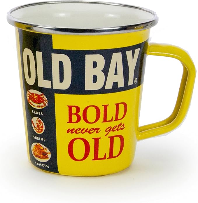 Golden Rabbit Enamelware Latte Coffee or Tea Mugs, 16 ounce, Old Bay, Set of 4
