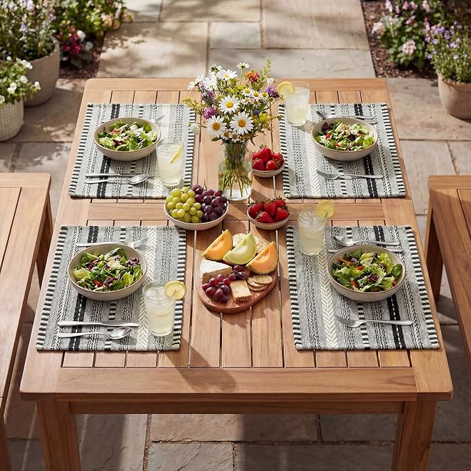 Artoid Mode Black Farmhouse Woven Braided Stripe Placemats Set of 6,12x18 Inch Seasonal Holiday Table Mats Party Kitchen Dining Decoration