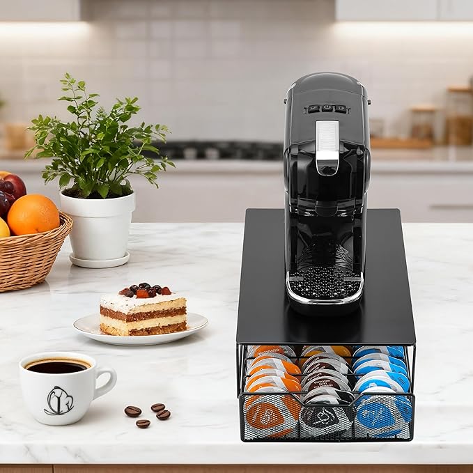 ROWISE Coffee Pods Holder for Tassimo Capsules, Coffee Storage Drawer Organizer Compatible with 54 Small or 27 Big Tassimo Pods, Matte Black Metal Design, Space-Saving, Easy Access and Organisation