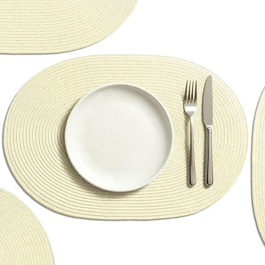 AHHFSMEI Placemats Set of 4 for Dining Table Washable Woven Non-Slip 18x12 inches Placemat Heat-Resistant Durable Table Mats for Dining Table Easy to Clean(Ivory 4)