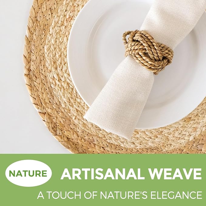 13.5 in Round Woven Place Mats Set of 10, Boho Placemats Rattan Chargers for Dinner Plates, Farmhouse Rustic Placemats Wicker Table Mats Braided Chargers, Natural Beige & Light Brown