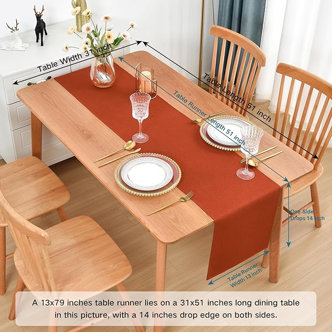 Farmhouse Rustic Table Runner Rust Faux Linen Table Runners Water Resistant Table Runner 72 inches Long for Living Room Dresser Bedroom Kitchen Dining Party 13x72 Inch