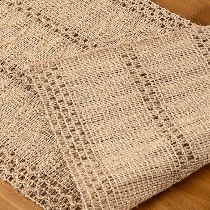 MLMC Burlap Boho Table Runner Farmhouse Burlap Jute Table Runner 60 inch Long Rustic Woven Table Centerpiece Decor for Dinning Kitchen Wedding Bridal Shower Eveyrday Use 12x60 Inch