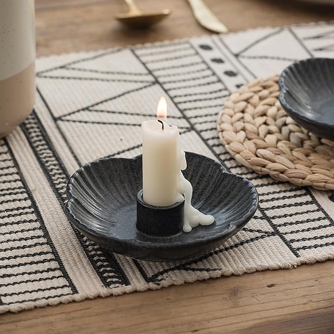 Ceramic Candle Holder, Candlestick Holder for Candles,Incense, Santo Palo, Rustic Vintage Home Decor for Halloween Christmas Weddings, Dining Room Table & Living Room Display (Black)