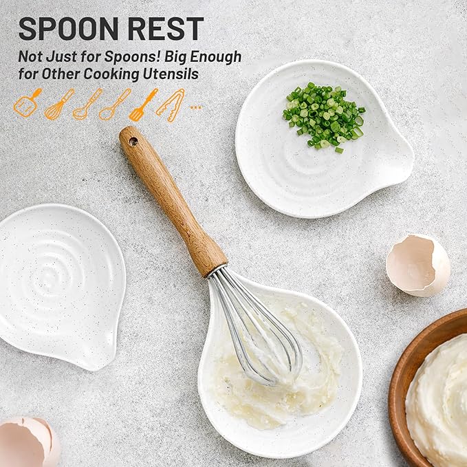 Nucookery Utensil Holder with Spoon Rest, 360° Rotating Ceramic Utensil Holder, 7.2" Kitchen Utensil Crock with Spoon Holder, Kitchen Countertop Organizer, Spoon Rest for Spatulas, Cooking Utensils