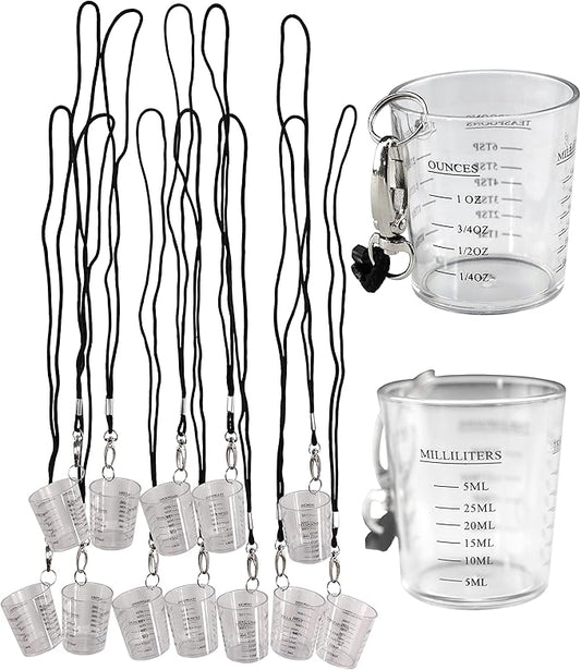 Iconikal 12-Pack Shot Glass Measuring Cup with Quick Clip on Lanyard