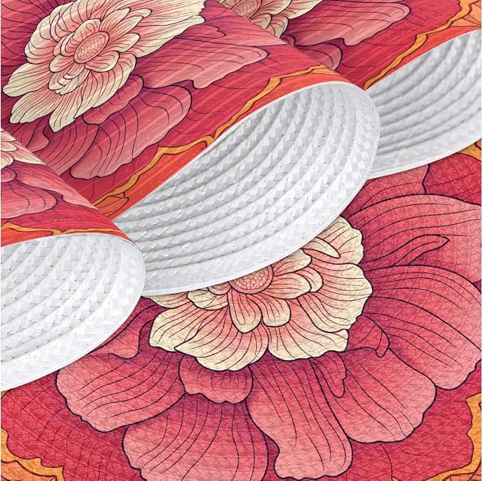 Round Placemats Set of 4, Pink Orange Flowers Woven Placemats Mats Non-Slip Heat Resistant Washable Table Mats Round Braided Place for Farmhouse Kitchen Dining Party Decor 15in
