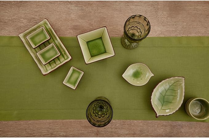 Solino Home Linen Hemstitch Table Runner 108 Inches Long - 100% Pure Linen Avocado Green Table Runner 14 x 108 Inch for Summer - Classic Hemstitch