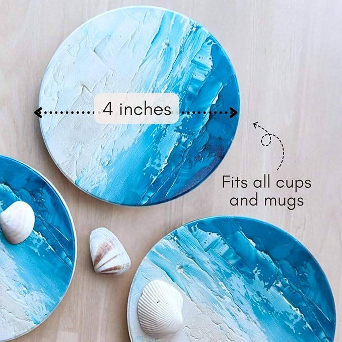Colorful Ceramic Marble Coasters Set of 6, Cute Moisture Absorbing Coaster, Coffee Table Decor, Stone Absorbent Drink Coasters