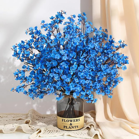 Waipfaru 15 Pcs Fake Flowers Babys Breath Silk, Real Touch Blue Artificial Flowers Bulk with Bendable Stems, Blue Faux Flowers Babys Breath for Spring Summer Winter Wedding Party Table Decor