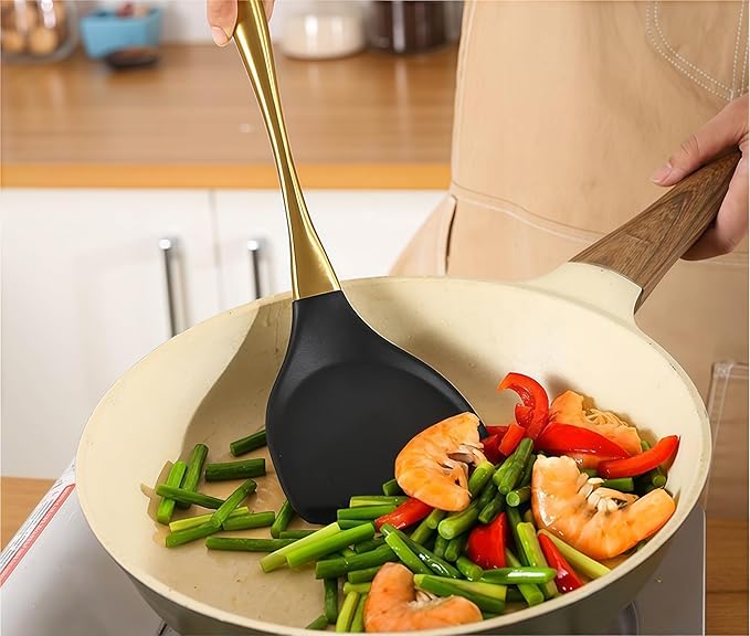 9Pcs Kitchen Utensil Set with Stainless Steel Handle (Gold)