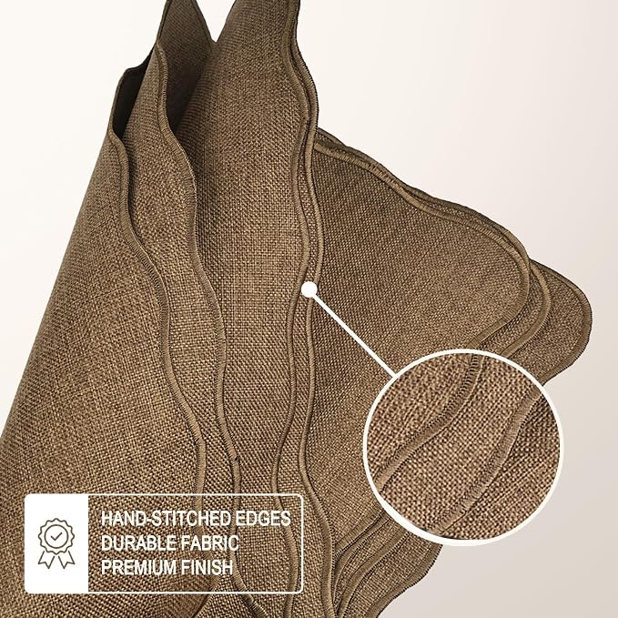 AHHFSMEI Faux Linen Placemats Set of 4 Heat Resistant Non-Slip Stain Proof Table Mats for Kitchen Dining Elegant Decor Place Mats (Brown 4)