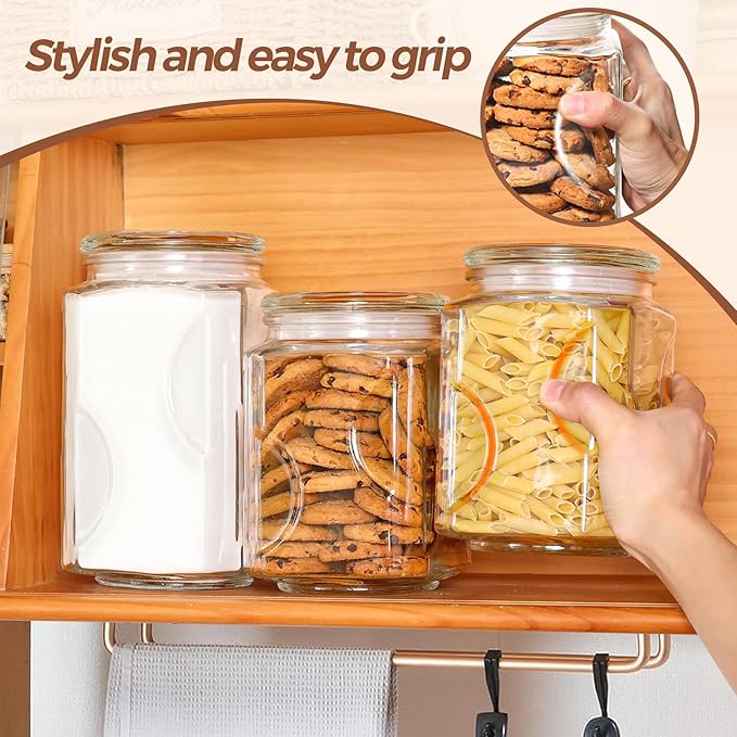 ComSaf 78 oz (2400ml) Square Glass Food Storage Jar with Airtight Lid, Wide Mouth Large Pantry Container for Flour, Sugar, Cereal, Dishwasher Safe, Modern Minimalist Design