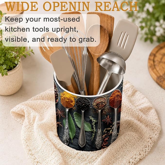 Ceramic Kitchen Utensil Holder for Countertop,Cooking Herbs Spices Large Utensil Crock for Kitchen Counter,Cooking Utensil Organizer for Spatulas,Spoons