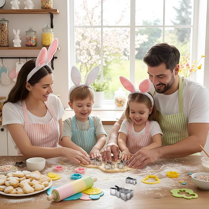 Qinyoung 4 Pcs Bunny Cookie Cutter Set- 5", 4", 3", 2" Large Stainless Steel Rabbit Cookie Cutter Fondant Biscuit Cooking Utensils for Baking for Easter Baby Shower Gender Reveal Birthday