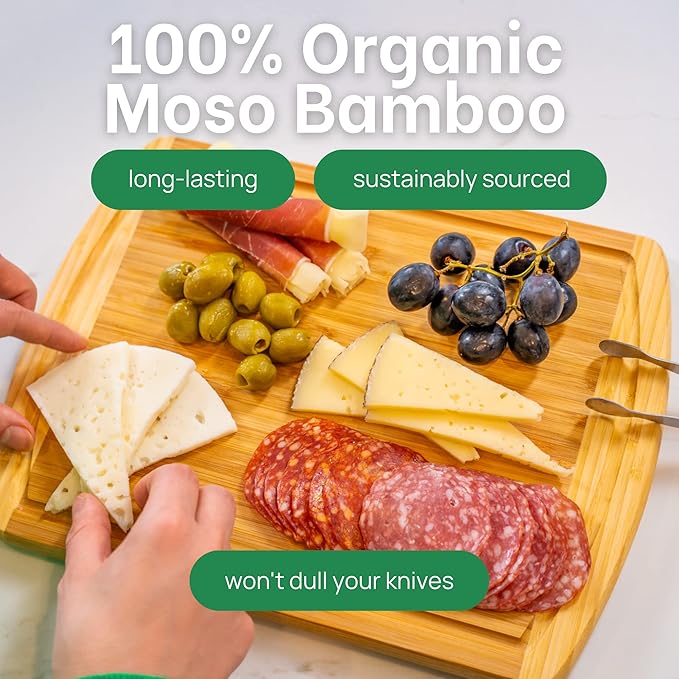 GREENER CHEF 12 Inch Small Bamboo Cutting Board with Lifetime Replacements - Small Wooden Chopping Board for Kitchen, Meat, Vegetables, Cheese, Bread, Charcuterie, and Everyday Food Prep