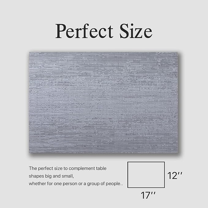 Placemats Set of 8 - Easy Clean Woven Vinyl Placemat for Dining Table, Indoor/Outdoor Place Mats, Washable PVC Table Mats（Gray）