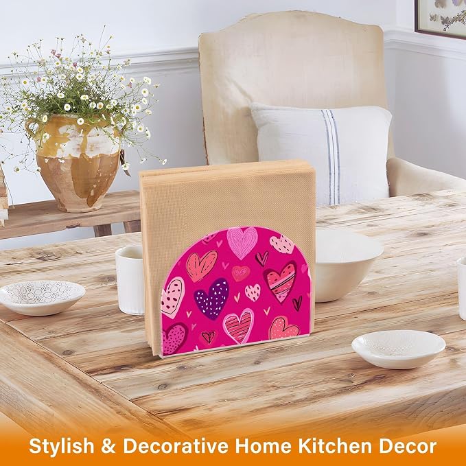 Napkin Holder Acrylic Napkin Holder for Table Kitchen Party Restaurant U Shaped Upright Napkin Dispenser Organizer Hot Pink Doodle Hearts Stars