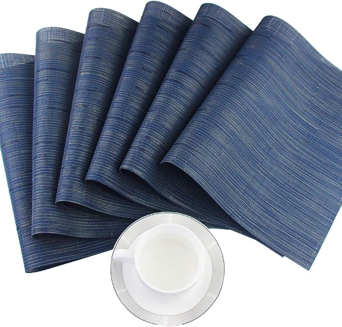 PIGCHCY Placemats,Washable Durable Durable Woven Vinyl Placemats for Dining Table,Heat Resistant Plastic Placemats Set of 6 (18 x 12 inches,Midnight Blue)