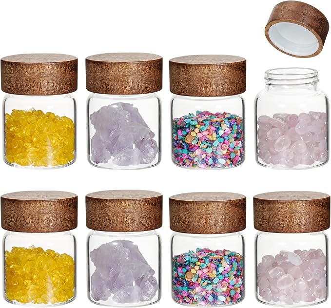4 oz Glass Spice Mason Jars with Screw Wood Lid 8 pcs Airtight Small Glass Jars Seasoning Herb Containers Food Storage Canister for Sugar Coffee Bean Ground Pantry Cookies Salt (4oz(118ml)*8 pack)