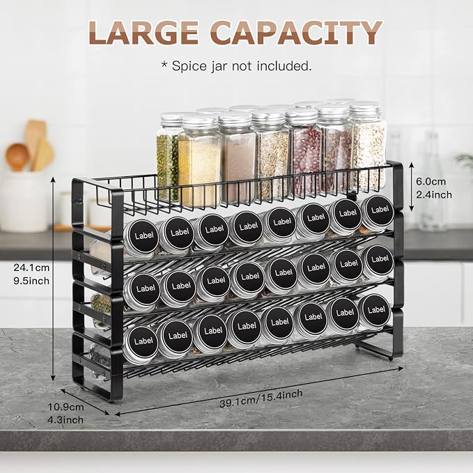 JONYJ 4 Tier Stackable Seasoning Rack Organizer, Detachable Countertop Spice Jar Rack for Cabinet, Freestanding , Black Frosted Iron Kitchen Counter Shelf