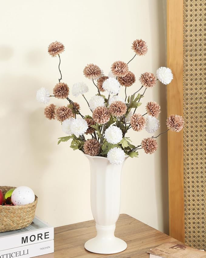 DuHouse 9pcs Artificial Flowers Faux Silk Pompon Mum, Mixed Color Silk Small Mini Chrysanthemum Ball with Stems for Home Table Kitchen Decor DIY Wedding Bouquets Centerpieces
