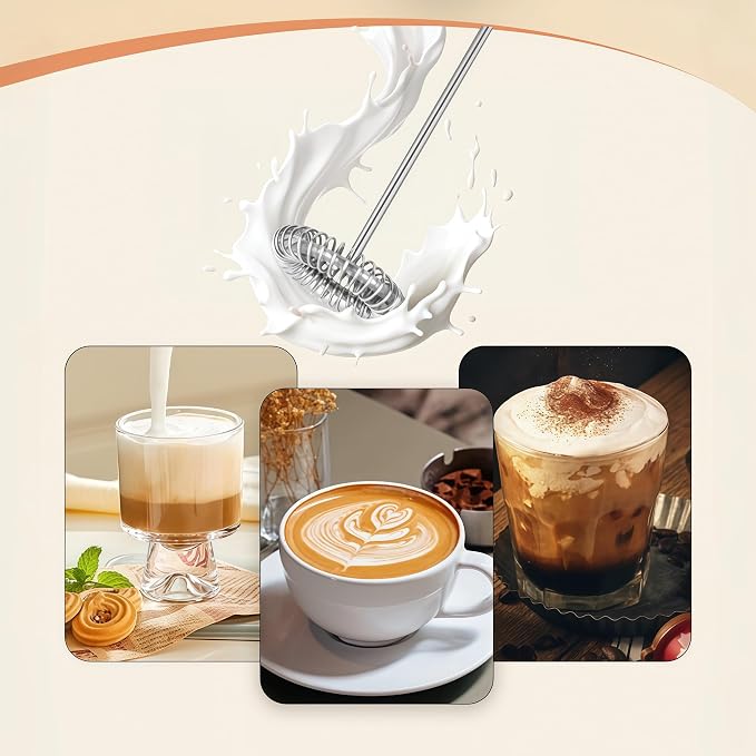 Digead Rechargeable Milk Frother Handheld, 3 Speeds Electric Whisk with 2 Detachable Whisks, USB Coffee Frother Foam Maker for Coffee Latte Cappuccino Matcha, Black