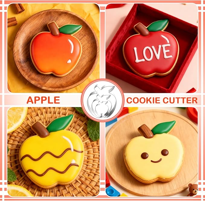 3 Piece Apple Cookie Cutter Set - 3.5", 2.7", 2" Fruit Cookie Cutters Shapes, Stainless Steel Biscake Cutter for Fall Thanksgiving