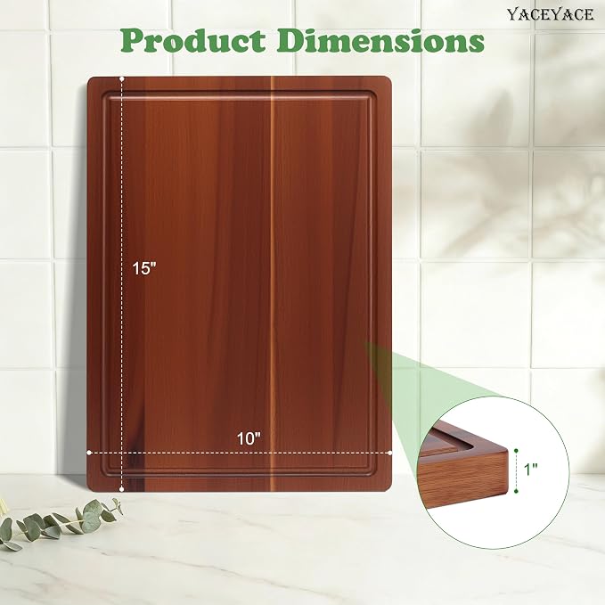 Wood Cutting Boards for Kitchen, Medium 15"x10" Acacia Wood Cutting Board with Juice Groove, Thick Chopping Board for Meat, Cheese,Fruits