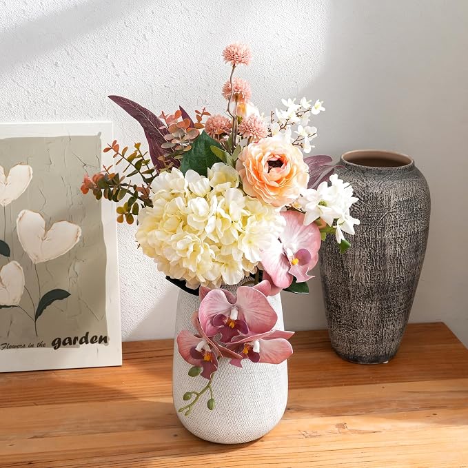 17-inch Artificial Fake Flowers Silk Flower Arrangements Faux Bouquets Composed of Hydrangea, phalaenopsis, Lotus, Double-Headed Roses, Dandelions, Jasmine, Small Fennel Branches.