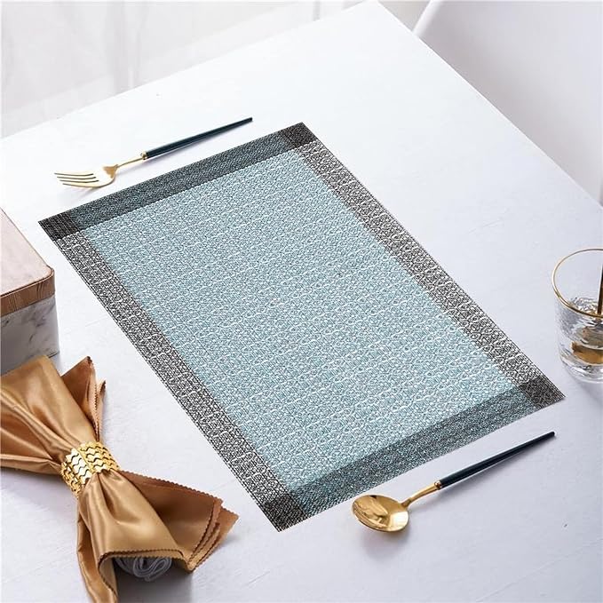 Niviy Blue Grey Ethnic Boho Placemats Set of 2, 12x18 Inch Linen Burlap Washable Durable Art Table Mats for Holiday Party Kitchen Dining Room Decoration