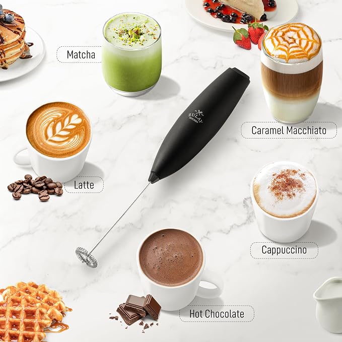 Zulay Powerful Milk Frother for Coffee with Upgraded Titanium Motor - Handheld Electric Whisk, Milk Foamer, Mini Mixer & Coffee Blender for Frappe, Latte, Matcha, No Stand - Graphite Black