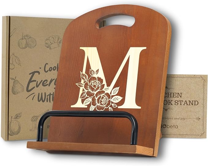 INNObeta Cookbook Stand for Kitchen Counter, Adjustable Tablet Recipe Book Holder, Perfect Gifts for Women, Mom, Grandma on Birthday, Unique Kitchen Decor, Initial M