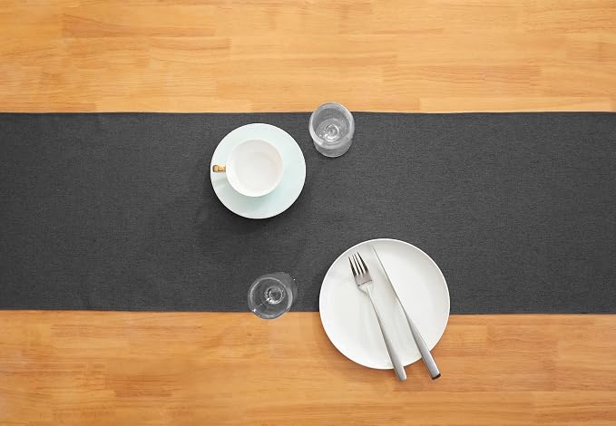 Black Grey Table Runner 13x72 Inches Long, Cotton Linen Farmhouse Style Seasonal Dresser Scarf for Kitchen Dining Coffee Table Parties Wedding Home Decor (13” x 72”, Black Grey)