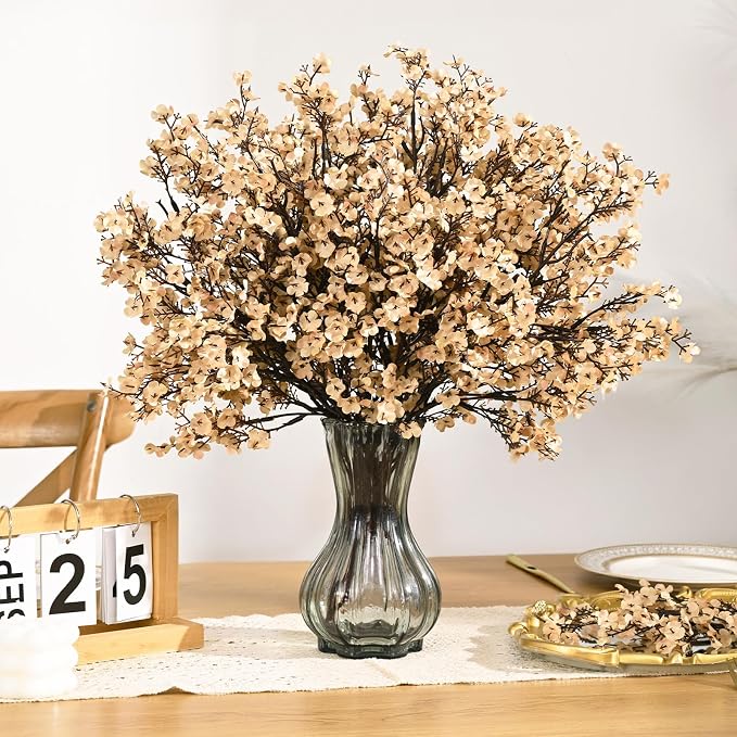 Waipfaru 15Pcs Fake Flowers Babys Breath Silk Artificial Beige Flowers Gypsophila Bouquets Bulk Real Touch Stems for Boho Home Living Room Decor DIY Floral Arrangement Table Centerpieces