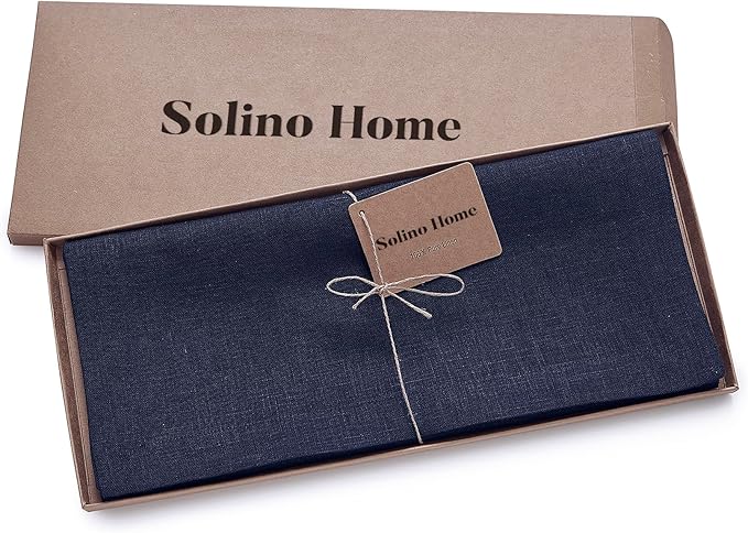 Solino Home Linen Navy Blue Table Runner 72 Inches Long - 100% Pure Linen 14 x 72 Inch Table Runner for Dining, Spring, Summer, 4th of July - Fete
