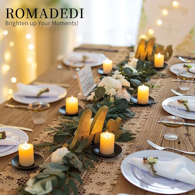 Romadedi Iron Plate Candle Holder - Black Candle Holders for Pillar Candles, Set of 2 Small Candle Tray Pillar Candle Holder Metal Candle Stand for Coffee Table Decor, Wedding, Party, Home Decor